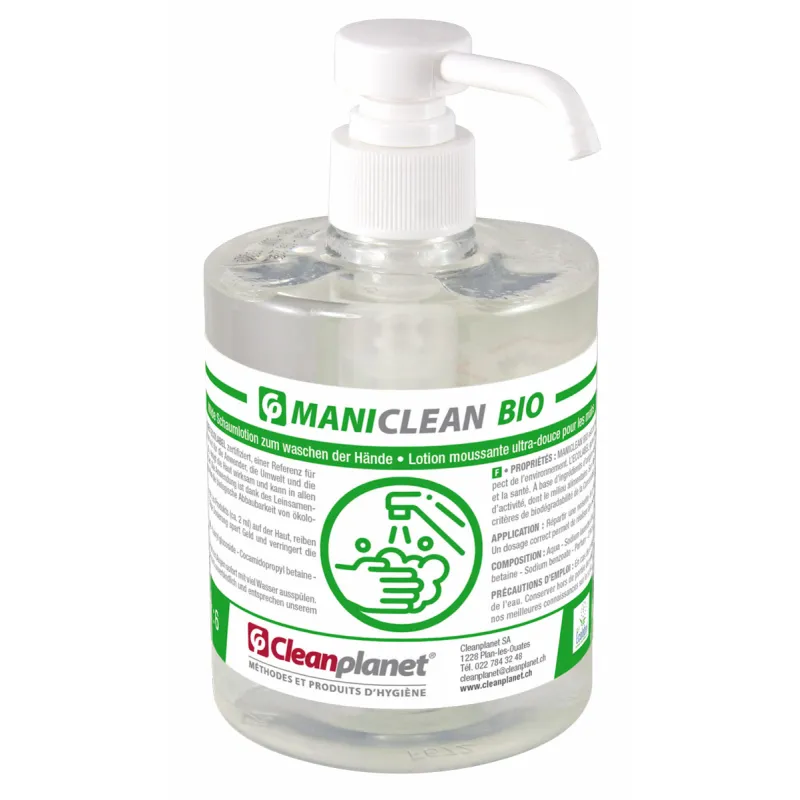 [110-0033] Maniclean Bio - Lotion de lavage ultra douce pour les mains Ecolabel avec pompe - Flacon de 500 ml